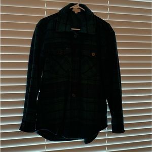 Heavy jacket, plaid forest green black